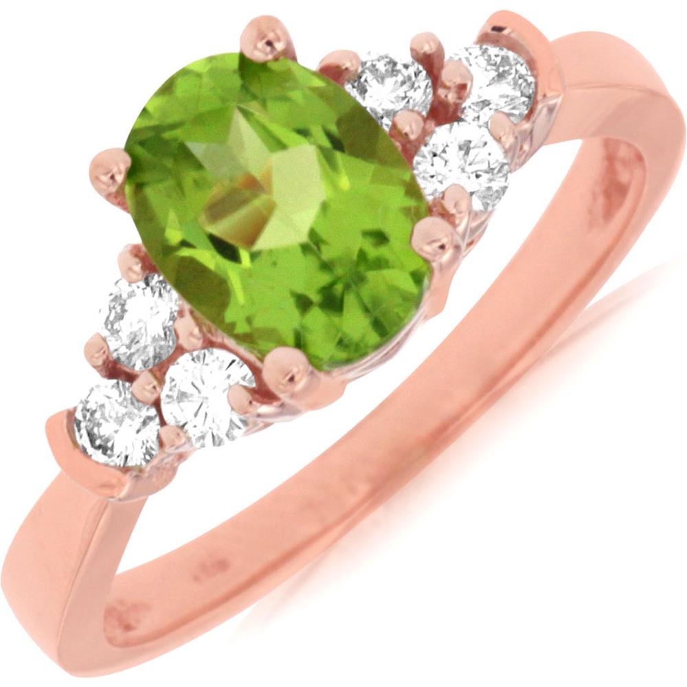 Royal 14K Rose Gold Ring with Oval Peridot and Diamond Accents - 1.57 Carat Total Gem Weight