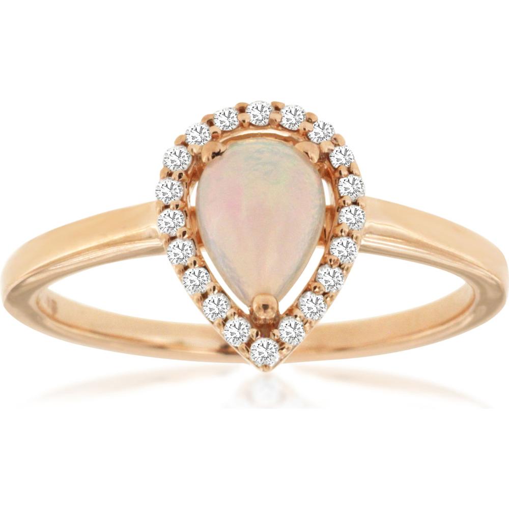 Royal 14K Rose Gold Ring with Pear-Shaped Opal and Diamond Halo - 0.52 Carat Total Weight