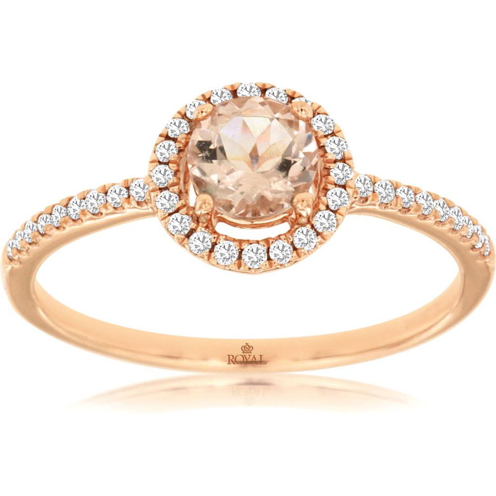 Royal 14K Rose Gold Ring with Round Morganite and Halo of Diamonds - 0.52 Carat Total Gem Weight