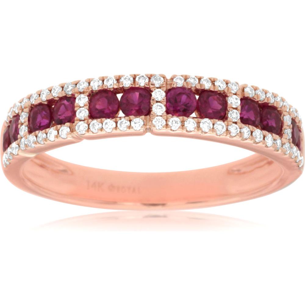 Royal 14K Rose Gold Ruby & Diamond Band Ring - 0.60 Carats Ruby and 0.20 Carats Diamond Total Carat Weight