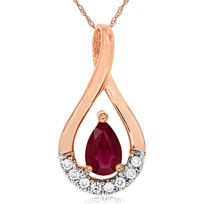 Royal 14K Rose Gold Ruby & Diamond Celestial Pendant - 0.50 Carat Ruby, 0.06 Carat Diamond Total