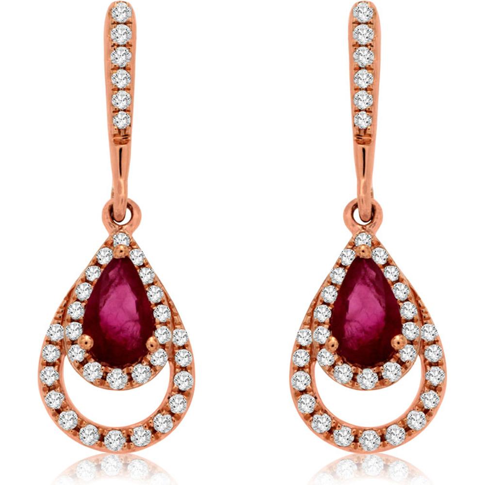 Royal 14K Rose Gold Ruby and Diamond Drop Earrings - 0.66 Carats Total Ruby Weight