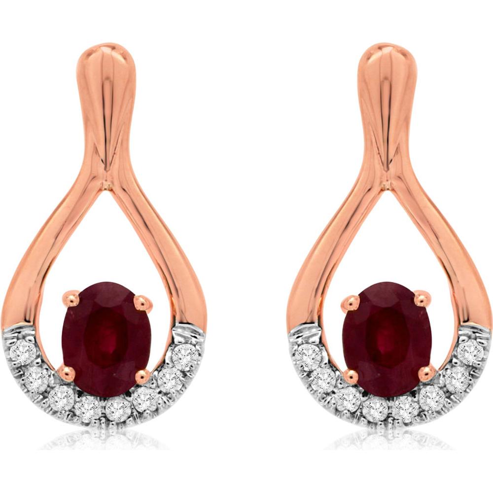 Royal 14K Rose Gold Ruby & Diamond Drop Earrings - 0.82 Carats Ruby, 0.12 Carats Total Diamond Weight