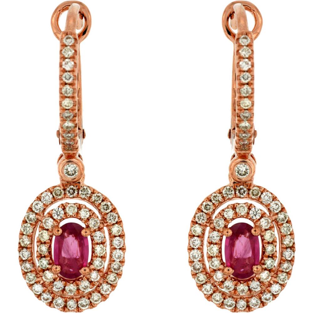 Royal 14K Rose Gold Ruby & Diamond Drop Earrings - 1.10 Carats Total Gem Weight