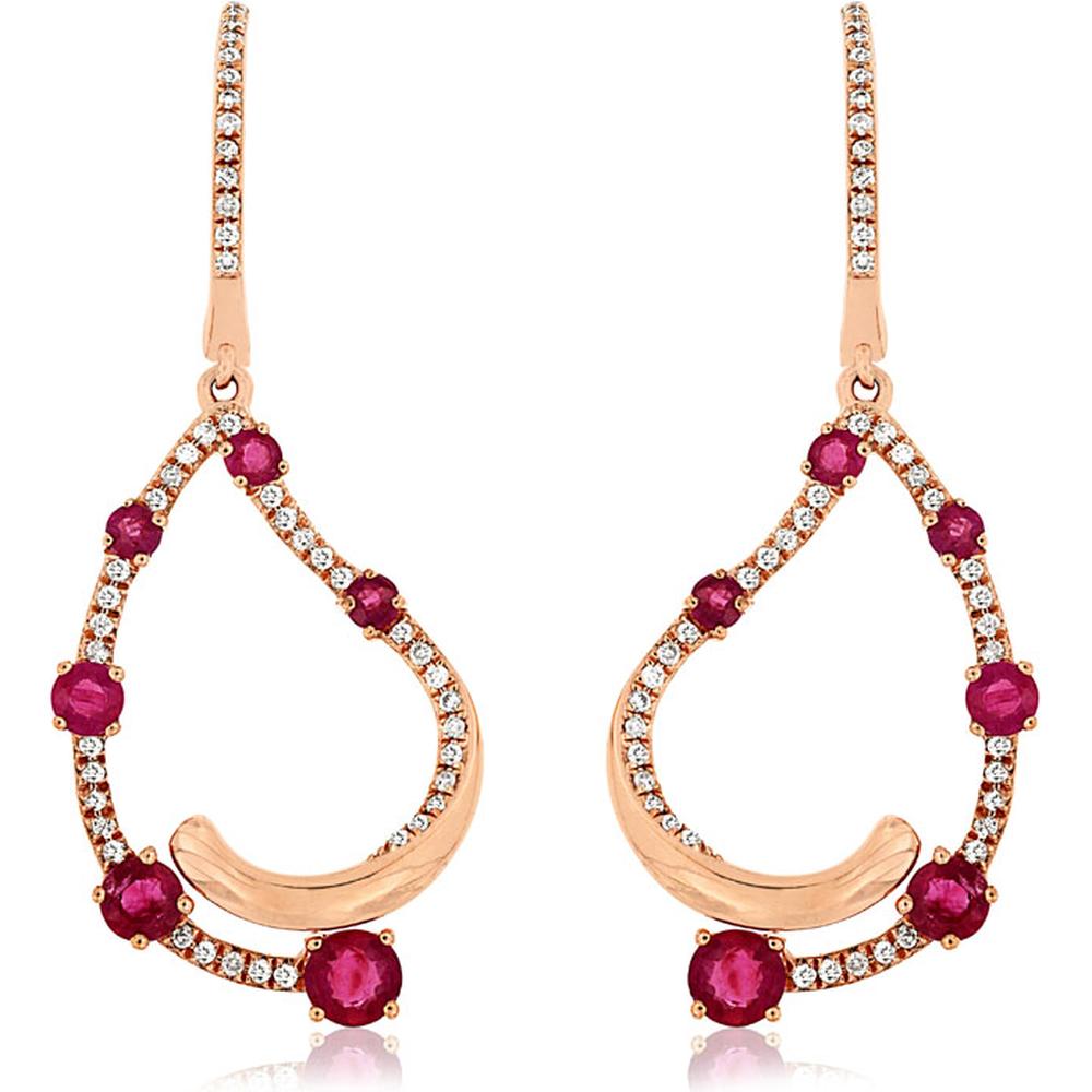 Royal 14K Rose Gold Ruby & Diamond Earrings - 0.27 Carat Diamond Weight, 1.17 Carat Ruby Weight