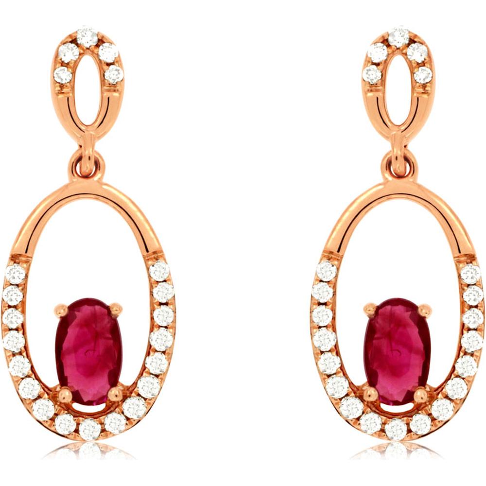 Royal 14K Rose Gold Ruby & Diamond Earrings - 0.65 Carat Total Gem Weight