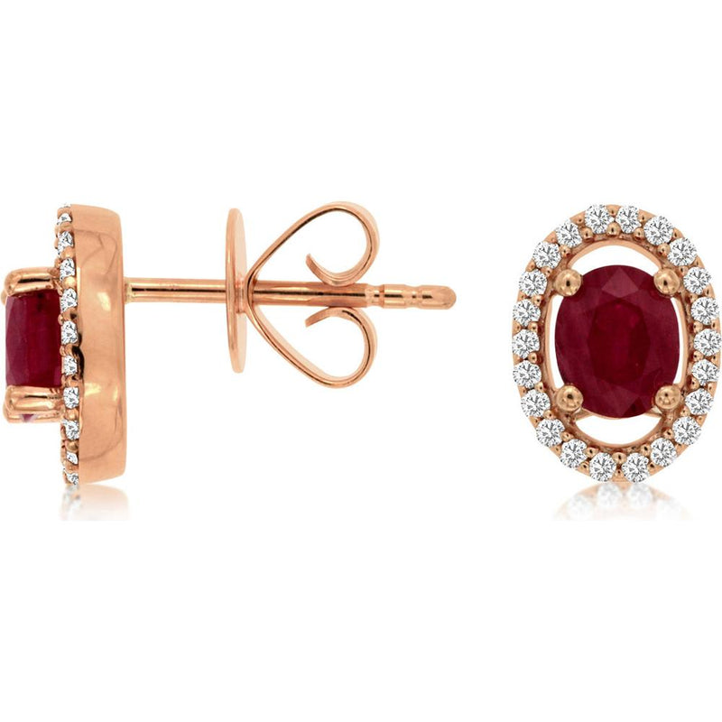 Royal 14K Rose Gold Ruby & Diamond Earrings - 0.82 Carat Ruby, 0.18 Carat Diamond Total Weight