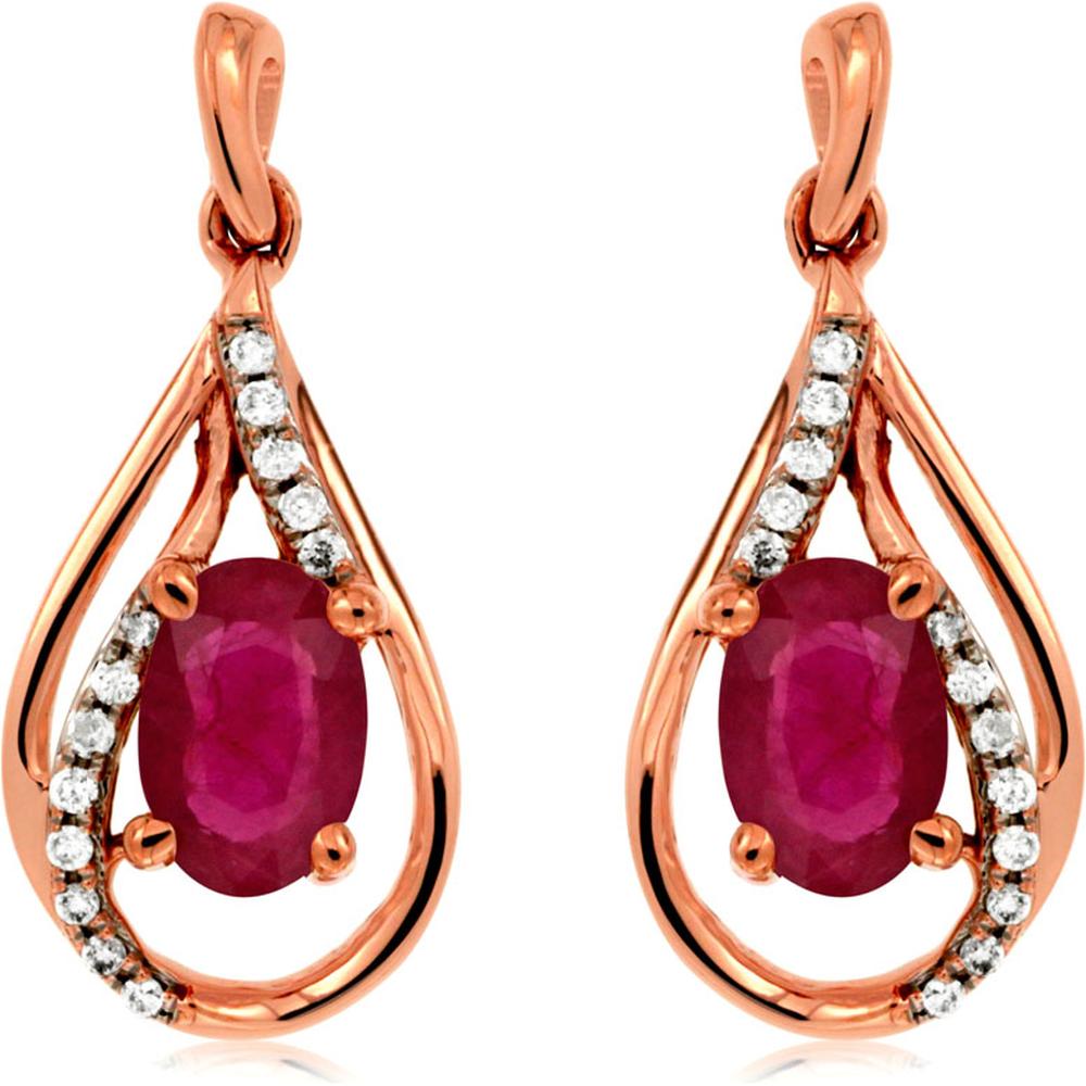 Royal 14K Rose Gold Ruby & Diamond Earrings - 1.10 Carat Total Gem Weight