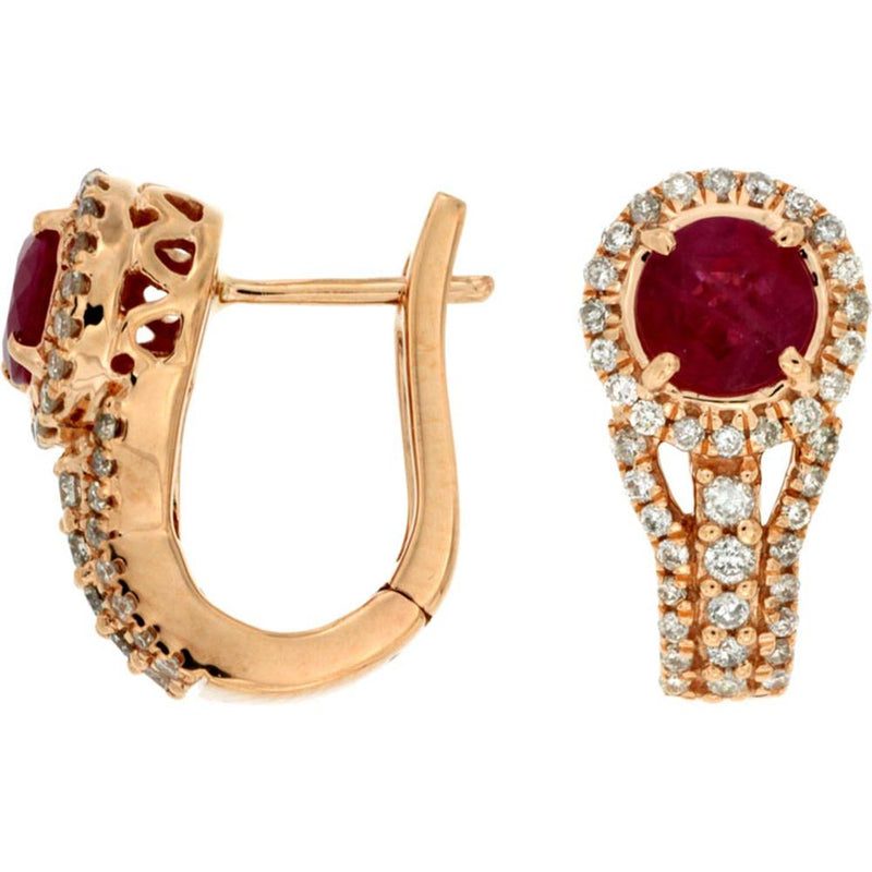 Royal 14K Rose Gold Ruby & Diamond Earrings - 1.29 Carat Total Gemstone Weight