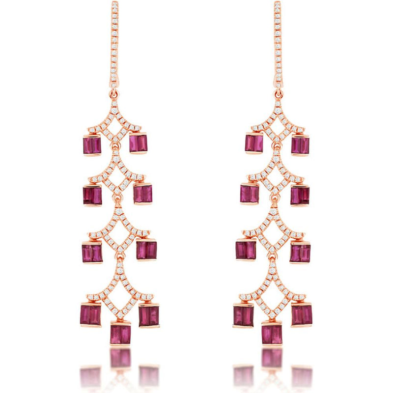 Royal 14K Rose Gold Ruby & Diamond Earrings - 2.40 Carat Total Gem Weight