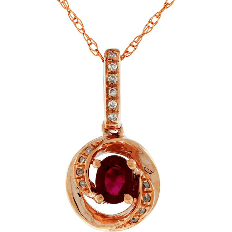 Royal 14K Rose Gold Ruby & Diamond Halo Pendant - 0.25 Carat Ruby, 0.05 Carat Diamond Total