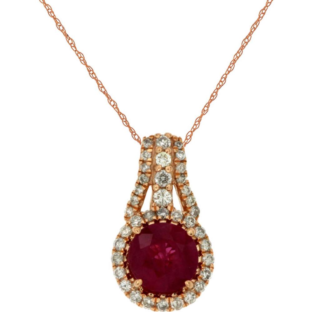 Royal 14K Rose Gold Ruby & Diamond Halo Pendant - 0.77 Carat Ruby, 0.20 Carat Diamond Total Weight