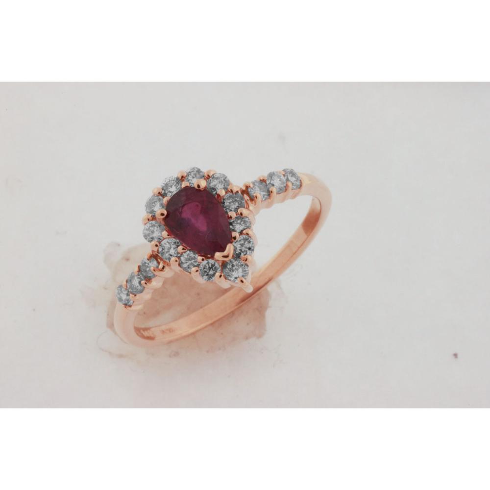 Royal 14K Rose Gold Ruby & Diamond Halo Ring - 0.85 Carat Total Gem Weight