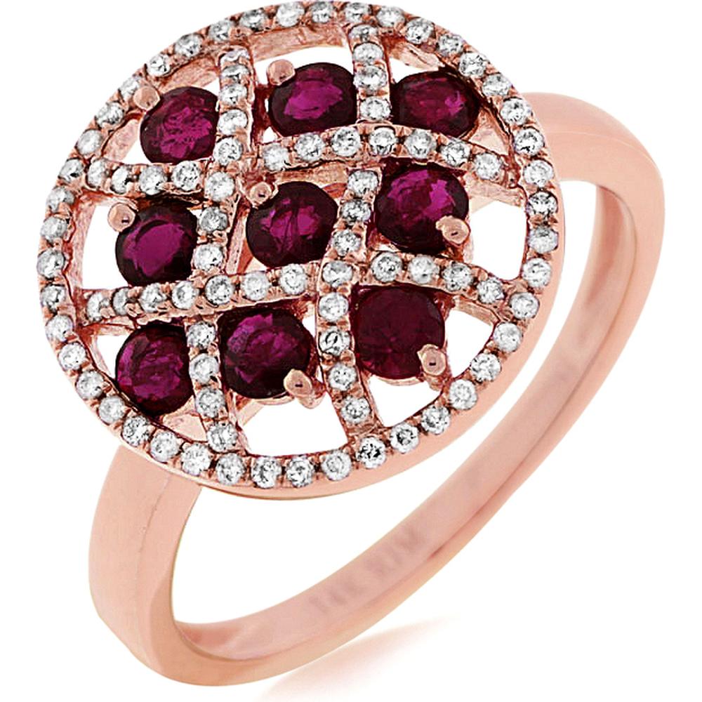 Royal 14K Rose Gold Ruby & Diamond Halo Ring - 1.08 Carats Total Ruby Weight, 0.26 Carats Total Diamond Weight