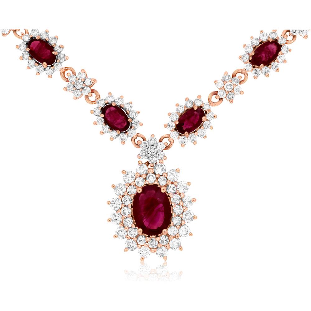 Royal 14K Rose Gold Ruby & Diamond Necklace - 5.25 Carats Total Ruby Weight, 2.25 Carats Total Diamond Weight