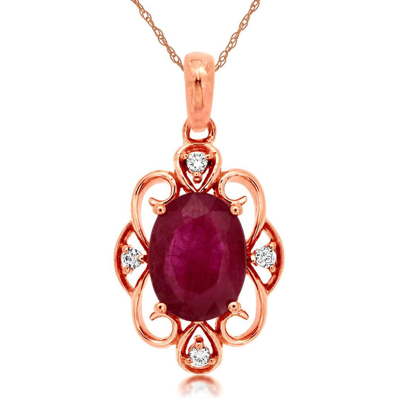 Royal 14K Rose Gold Ruby & Diamond Pendant - 1.24 Carat Total Gem Weight