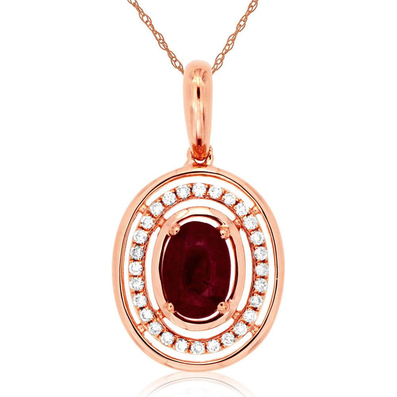 Royal 14K Rose Gold Ruby & Diamond Pendant - Captivating Elegance