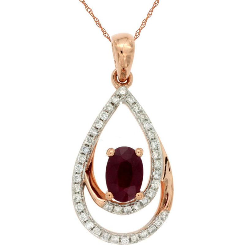 Royal 14K Rose Gold Ruby & Diamond Pendant - Timeless Elegance