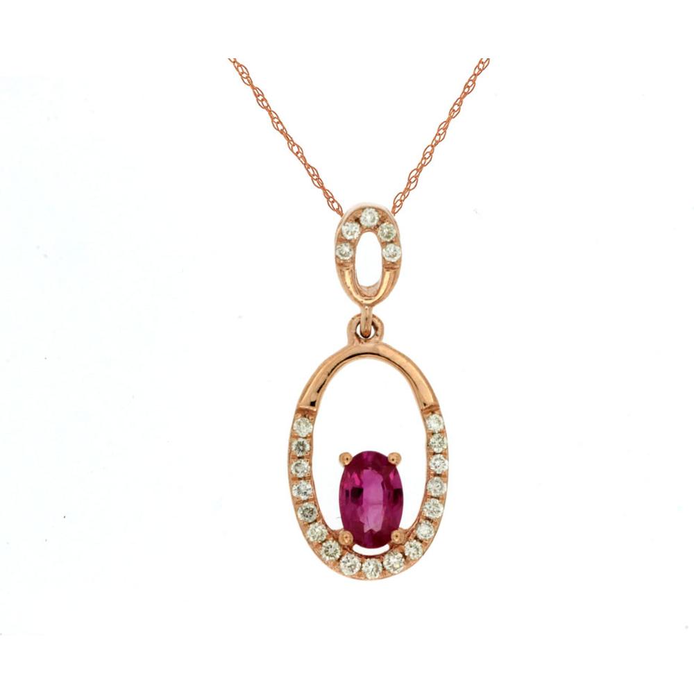 Royal 14K Rose Gold Ruby & Diamond Pendant with Oval Ruby - 0.35 Carats Total Weight