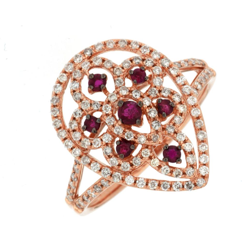 Royal 14K Rose Gold Ruby & Diamond Ring - 0.44 Carat Total Diamond Weight