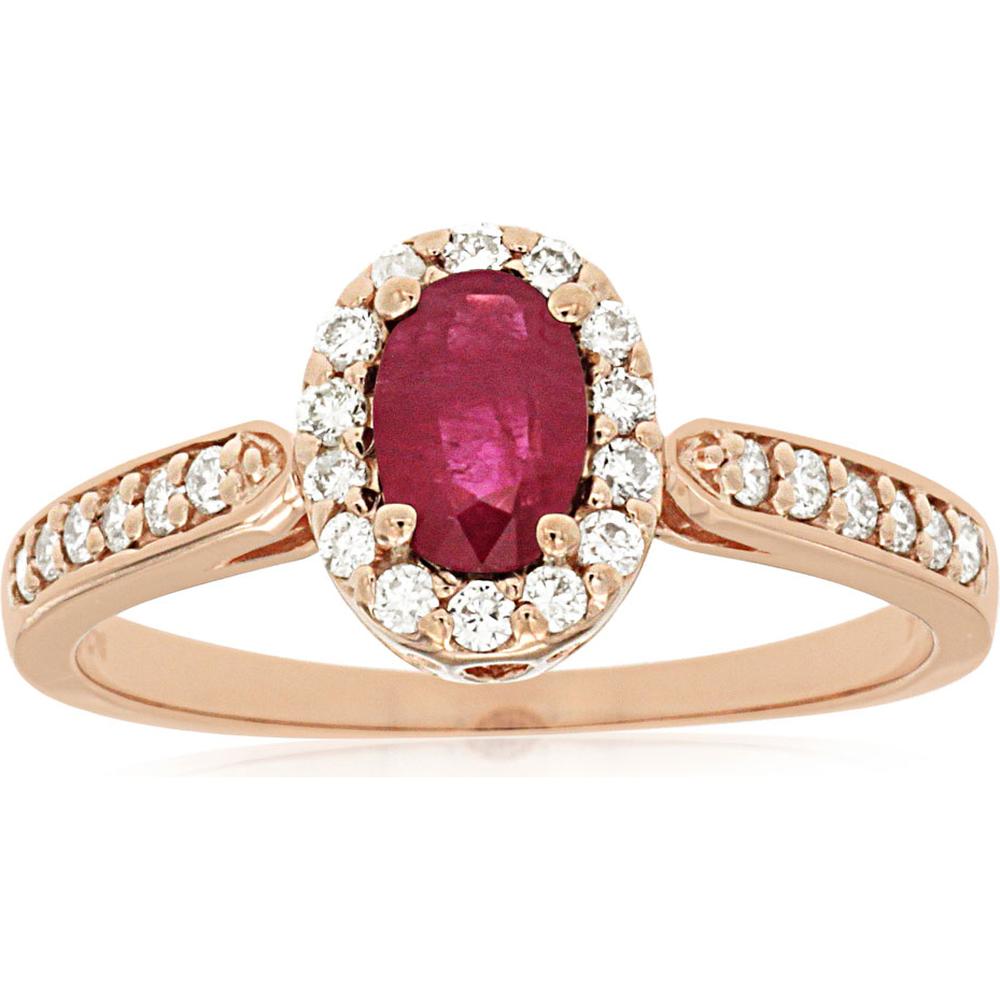 Royal 14K Rose Gold Ruby & Diamond Ring - 0.56 Carat Ruby, 0.26 Carat Diamond Total Weight