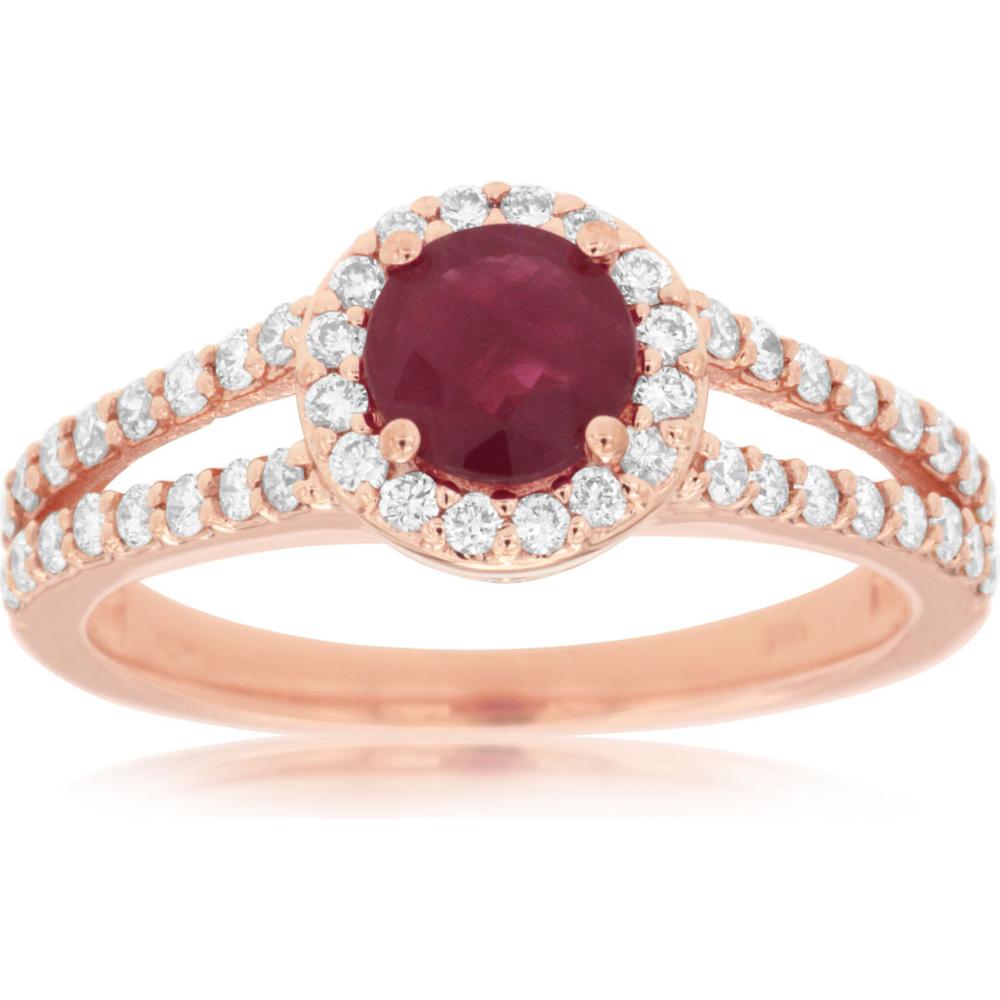 Royal 14K Rose Gold Ruby & Diamond Ring - 0.80 Carat Ruby, 0.48 Carat Diamond Total Weight