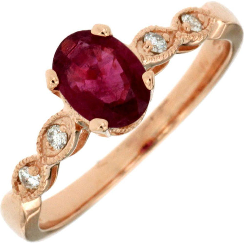 Royal 14K Rose Gold Ruby & Diamond Ring - 0.90 Carat Oval Ruby - 0.08 Carat Total Diamond Weight