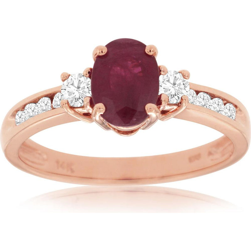 Royal 14K Rose Gold Ruby & Diamond Ring - 0.90 Carat Oval Ruby - 0.40 Carat Total Diamond Weight