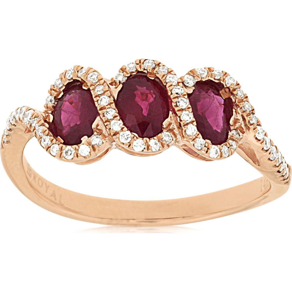 Royal 14K Rose Gold Ruby and Diamond Ring - 1.00 Carat Oval Ruby - 0.20 Carat Total Diamond Weight