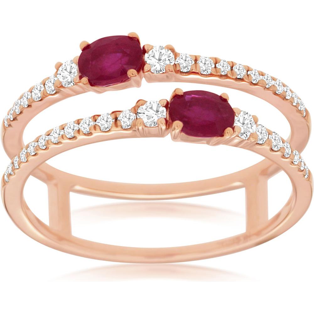 Royal 14K Rose Gold Ruby & Diamond Ring with Oval Rubies - 1.04 Carats Total Gem Weight