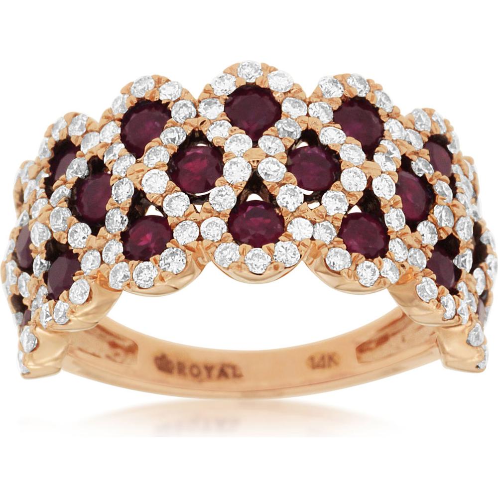 Royal 14K Rose Gold Ruby & Diamond Ring with Round Rubies and Diamonds - 3.50 Carats Total Gem Weight