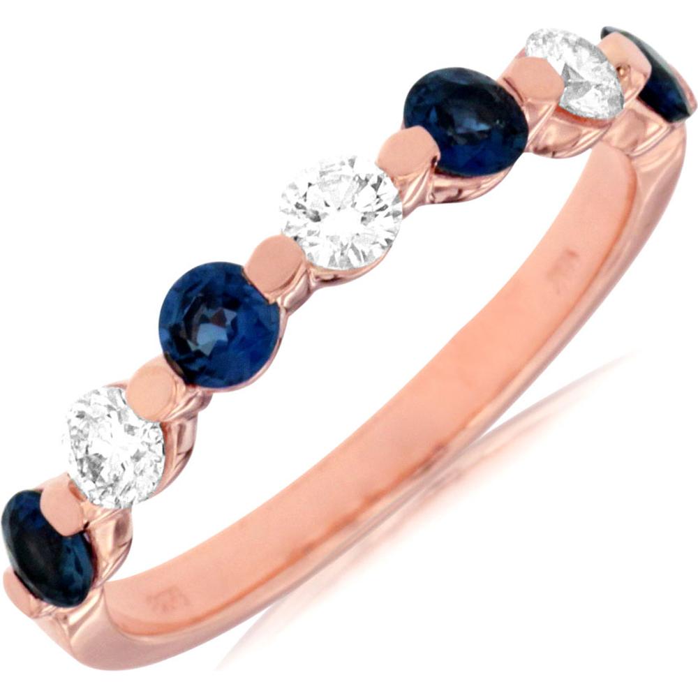 Royal 14K Rose Gold Sapphire and Diamond Alternating Round Ring - 0.93 Carat Total Gem Weight