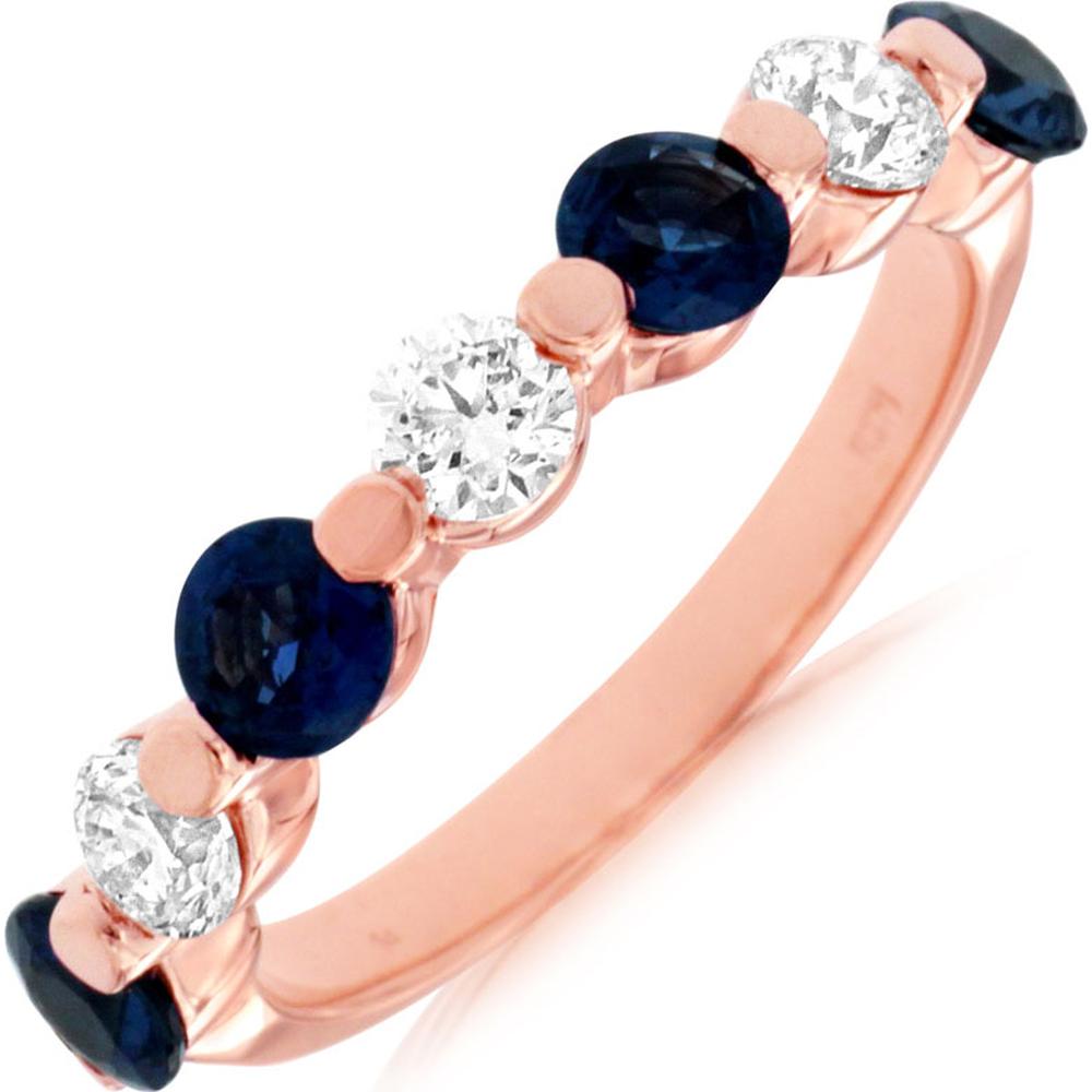 Royal 14K Rose Gold Sapphire and Diamond Band with Prong Set Round Gems – 1.75 Carats Total Gem Weight