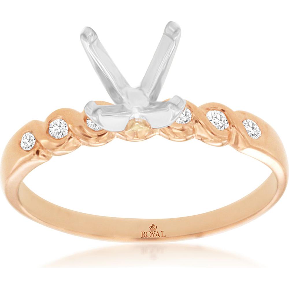 Royal 14K Rose Gold Semi Mount Ring with Round Diamond Accents - 0.12 Carats Total Diamond Weight