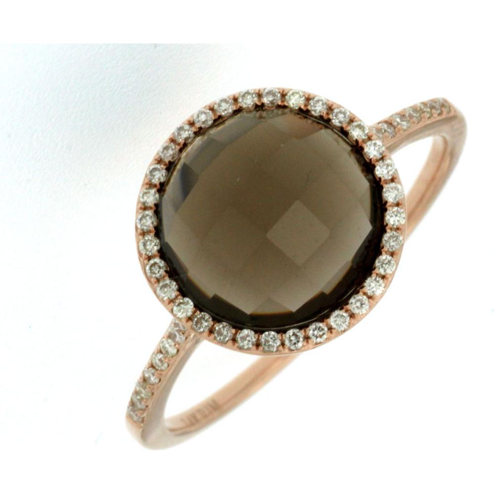 Royal 14K Rose Gold Smoky Quartz and Diamond Accent Ring - 2.75 Carat Smoky Quartz, 0.15 Carat Diamonds