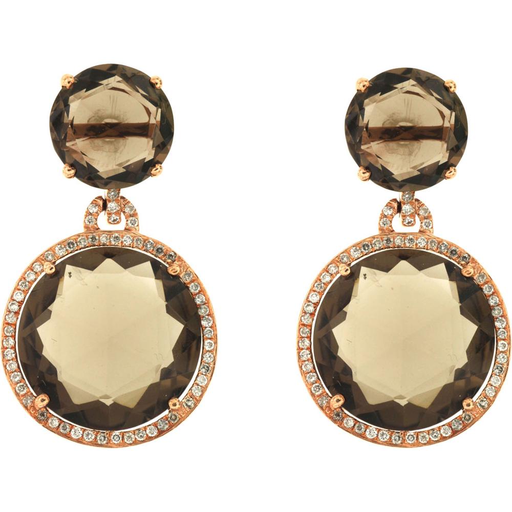 Royal 14K Rose Gold Smoky Quartz & Diamond Earrings - 0.47 Carat Diamond, 24 Carat Smoky Quartz