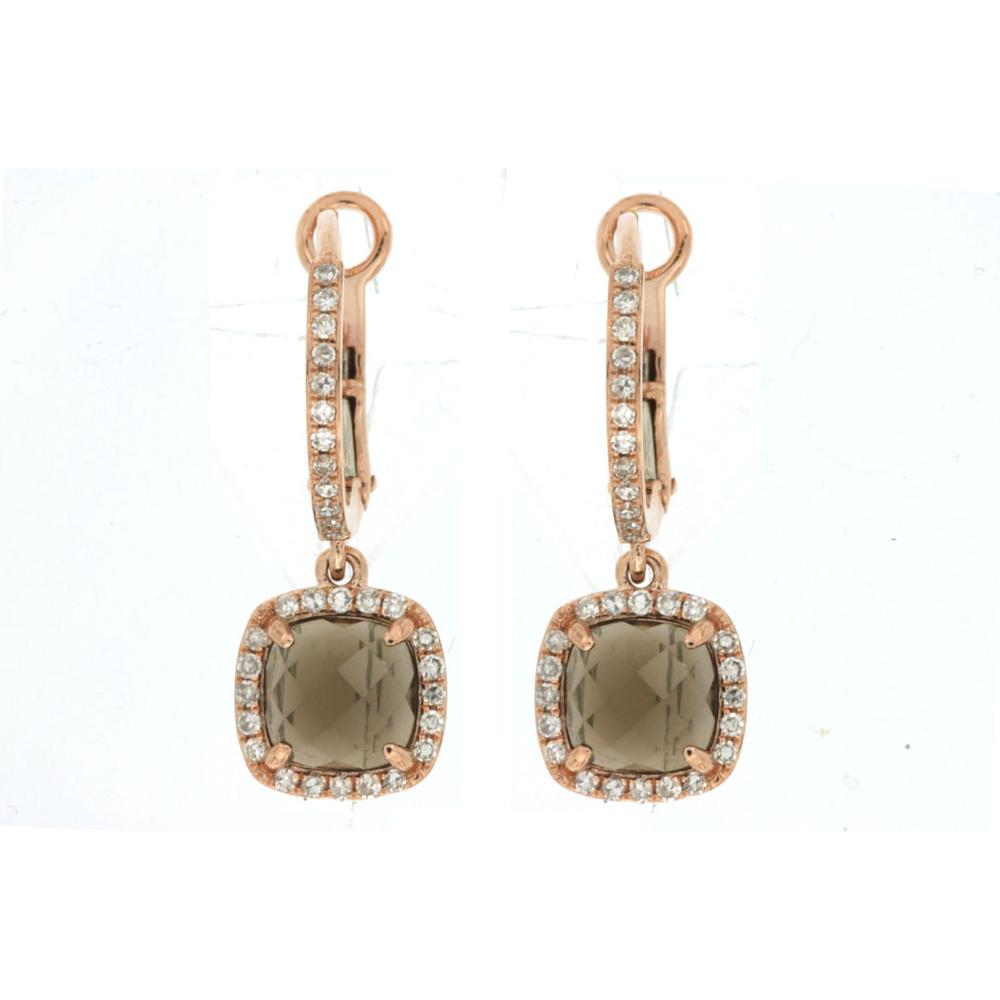 Royal 14K Rose Gold Smoky Quartz & Diamond Earrings - 1.70 Carat Total Gem Weight