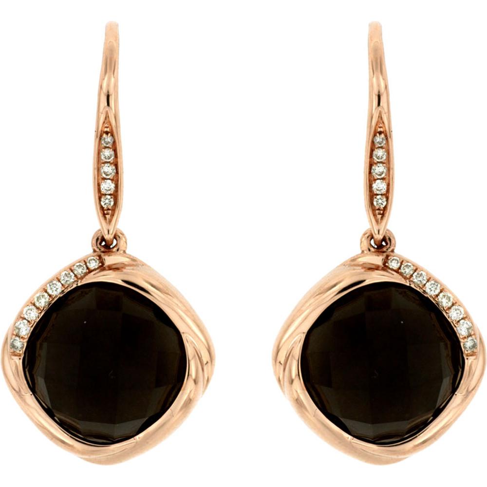 Royal 14K Rose Gold Smoky Quartz & Diamond Earrings - 14.14 Carat Total Gem Weight