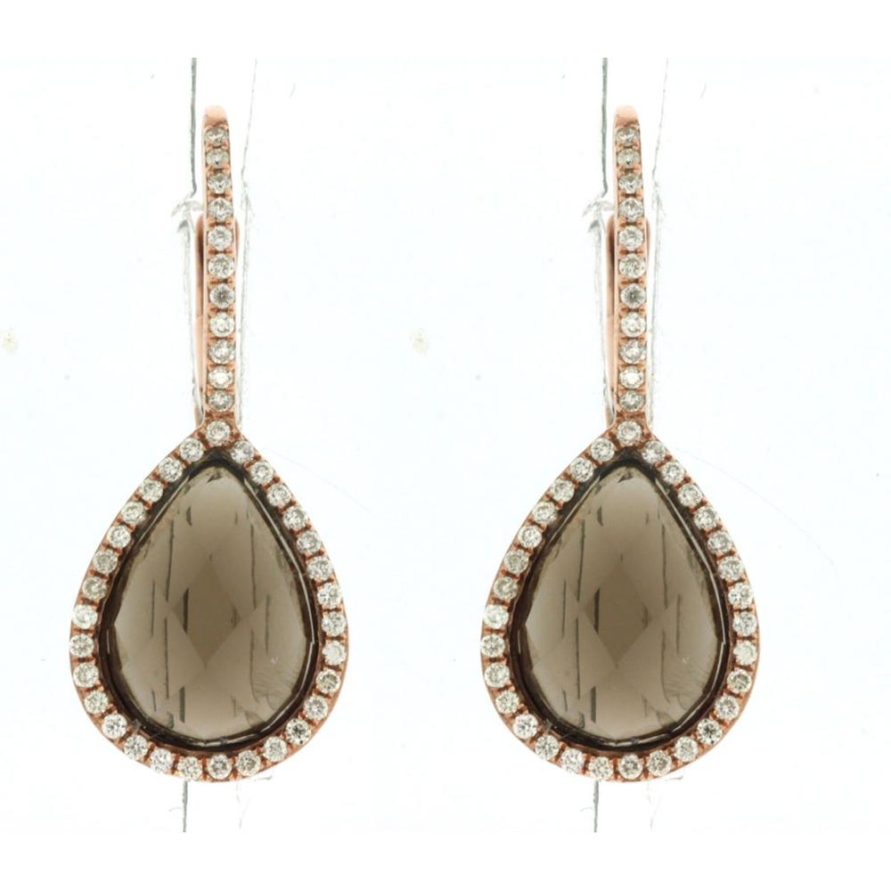 Royal 14K Rose Gold Smoky Quartz & Diamond Earrings - 3.75 Carat Total Gem Weight