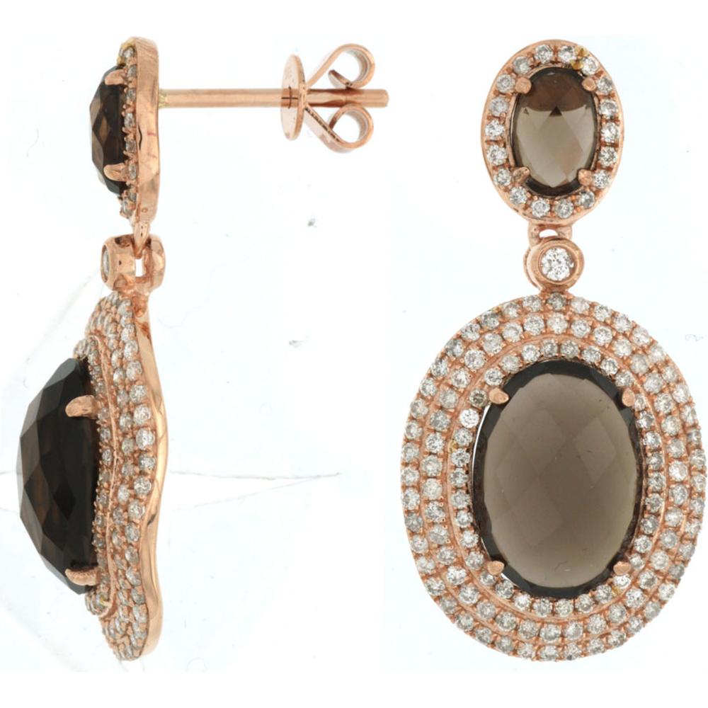 Royal 14K Rose Gold Smoky Quartz & Diamond Earrings - Exquisite Elegance