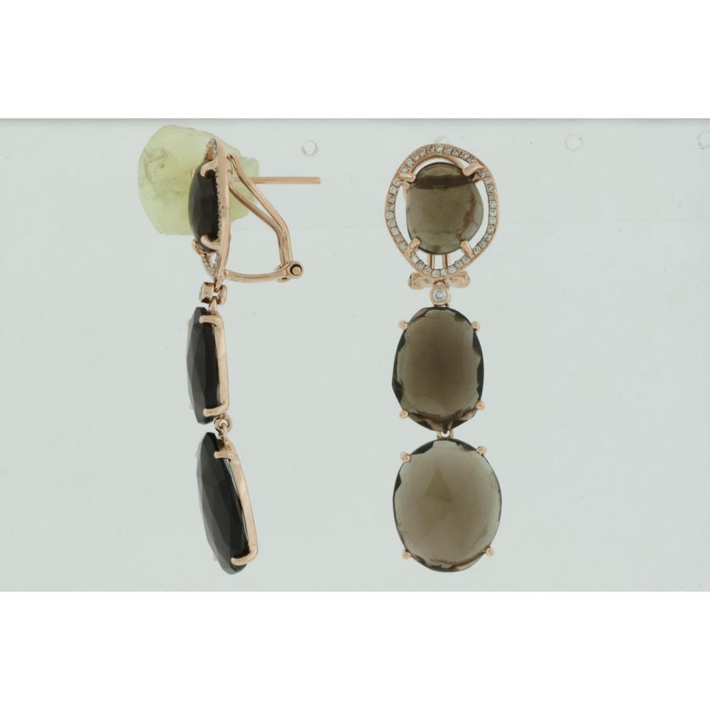 Royal 14K Rose Gold Smoky Quartz & Diamond Earrings - Vintage Romance