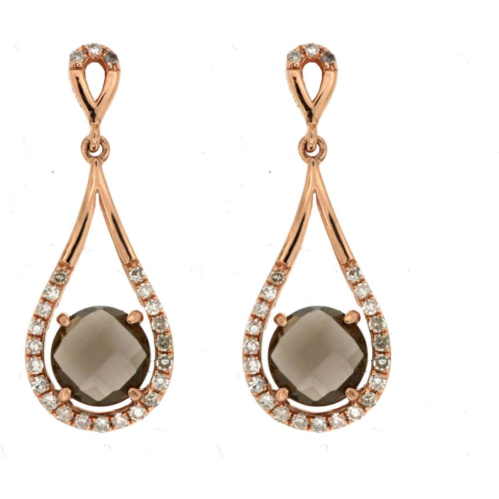 Royal 14K Rose Gold Smoky Quartz & Diamond Halo Earrings - 1.87 Carat Total Gem Weight
