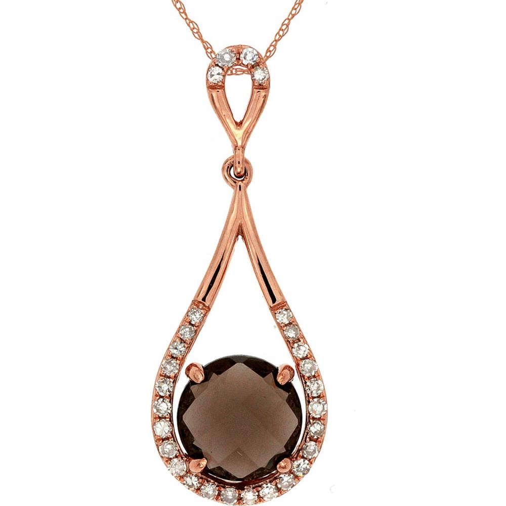 Royal 14K Rose Gold Smoky Quartz & Diamond Halo Pendant - 1.42 Carat Total Gem Weight
