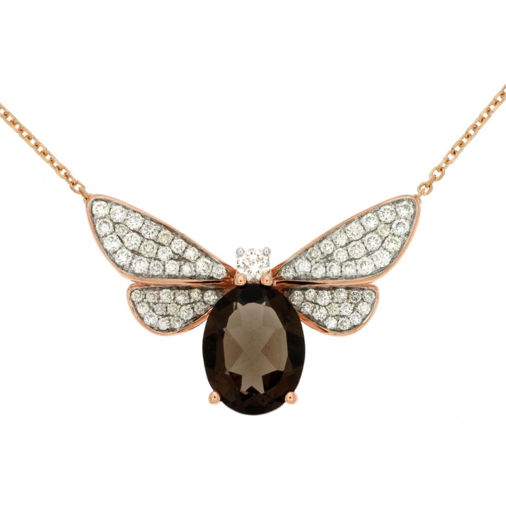 Royal 14K Rose Gold Smoky Quartz & Diamond Necklace - 2.10 Carat Total Gem Weight