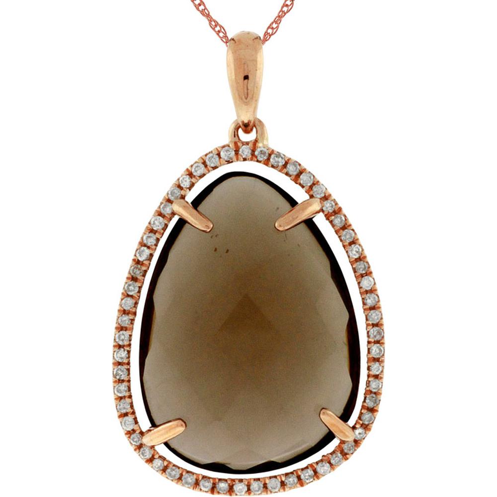 Royal 14K Rose Gold Smoky Quartz & Diamond Pendant - 10.72 Carat Total Gem Weight