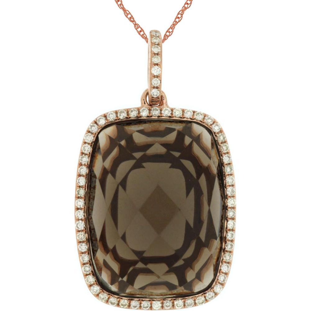 Royal 14K Rose Gold Smoky Quartz & Diamond Pendant - 9.70 Carat Gem Weight