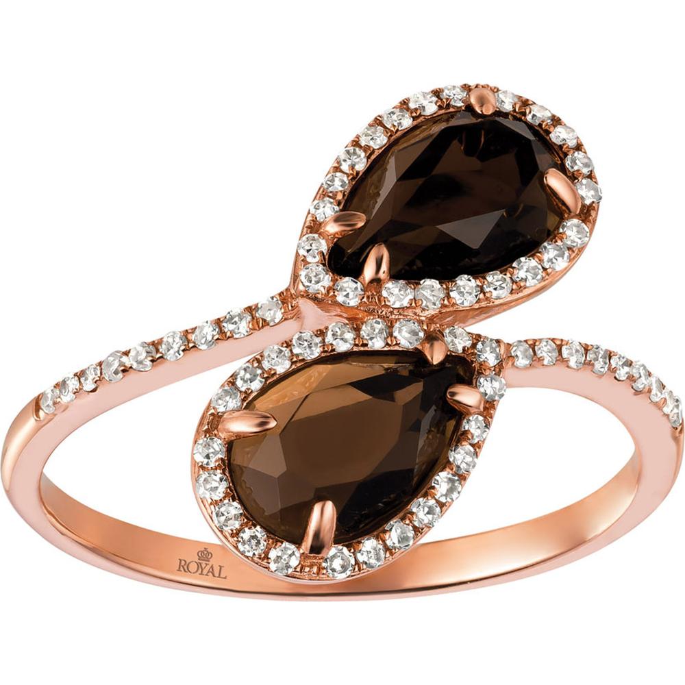 Royal 14K Rose Gold Smoky Quartz & Diamond Ring - 1.51 Carats Total Gem Weight