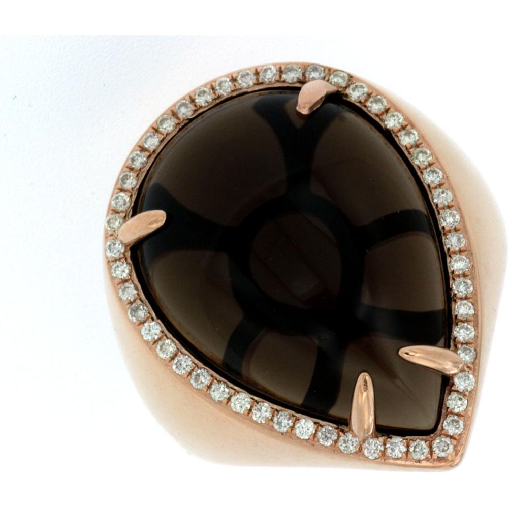 Royal 14K Rose Gold Smoky Quartz & Diamond Ring - 15.80 Carat Pear Shape Gem