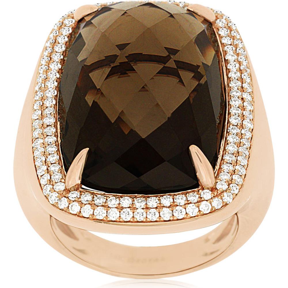 Royal 14K Rose Gold Smoky Quartz & Diamond Ring - 22.67 Carat Total Gem Weight