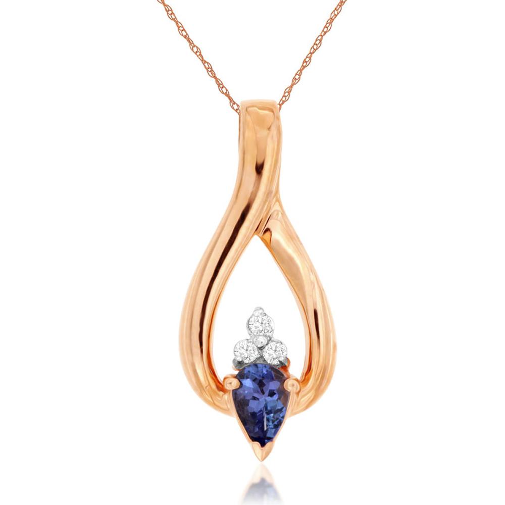 Royal 14K Rose Gold Tanzanite & Diamond Pendant - 0.50 Carat Tanzanite, 0.06 Carat Diamond Total Weight